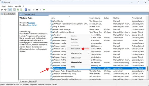 Windows Audio Dienst reagiert nicht: Windows-Audio in der Diensteverwaltung neu starten