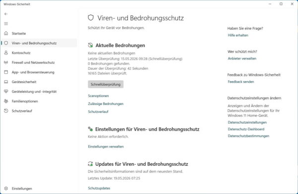 Windows-Sicherheit mit Viren- und Bedrohungsschutz von Microsoft Defender