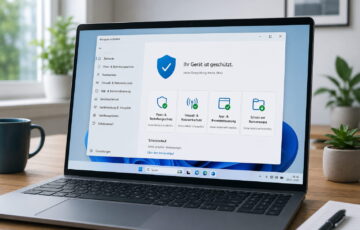 Laptop mit Windows-Sicherheit und geschütztem Windows-PC auf dem Bildschirm
