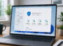 Laptop mit Windows-Sicherheit und geschütztem Windows-PC auf dem Bildschirm