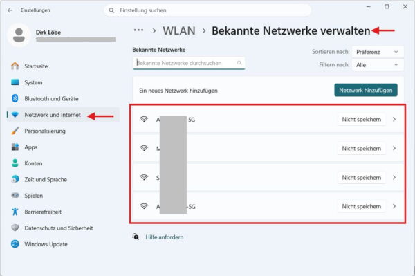 Bekannte WLAN-Netzwerke in Windows verwalten und gespeicherte Verbindungen entfernen