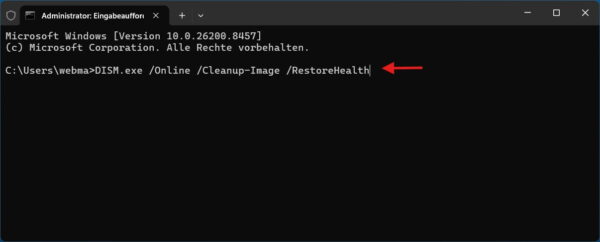 DISM-Befehl zur Reparatur von Systemdateien bei Fehler 0x80004005