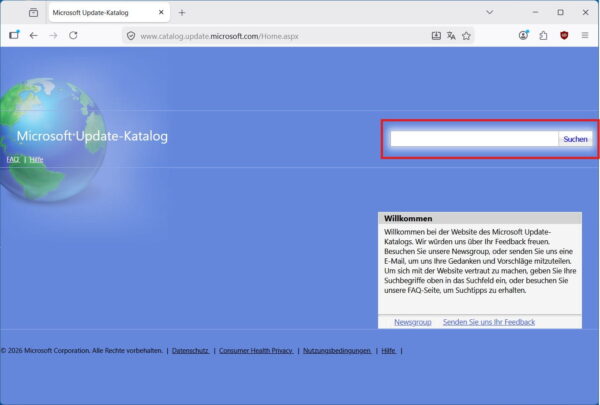 Fehlendes Windows-Update bei Fehler 0x80010002 im Microsoft Update-Katalog suchen