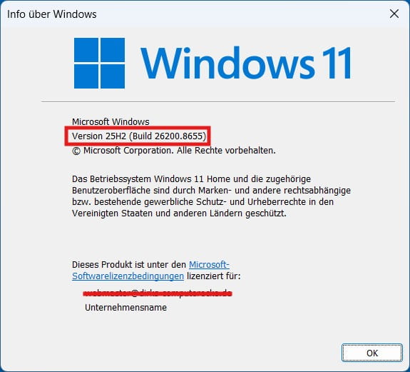 Windows 11 Version und Buildnummer bei Update-Fehler 0x80010002 prüfen