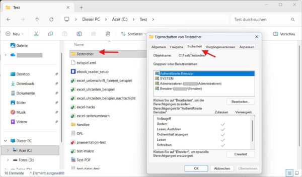 Ordnerrechte in Windows prüfen, wenn Fehler 0x80070005 Zugriff verweigert erscheint