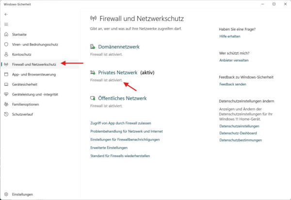 Windows-Firewall bei Fehler 0x80070422 in der Windows-Sicherheit prüfen