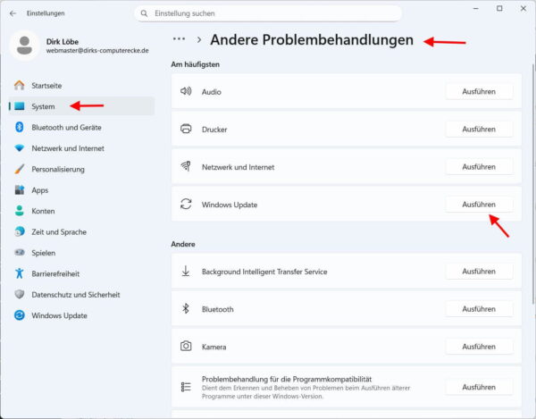 Windows-Update-Problembehandlung bei Fehler 0x80070422 in Windows 11 starten