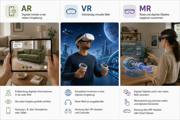 Vergleich von Augmented Reality, Virtual Reality und Mixed Reality