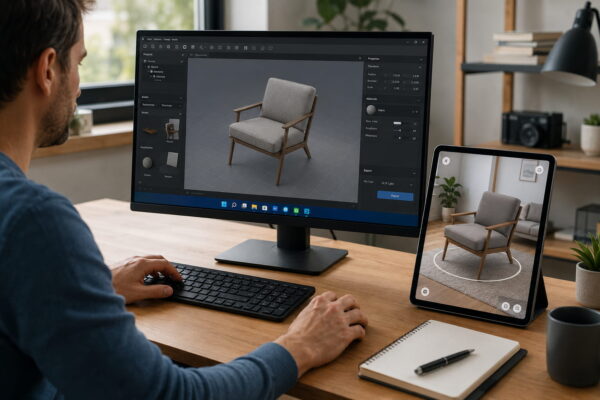 Augmented Reality am Windows-PC mit 3D-Modell und Tablet