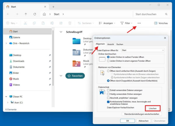 Windows 11 Explorer langsam: Explorer-Verlauf im Schnellzugriff löschen