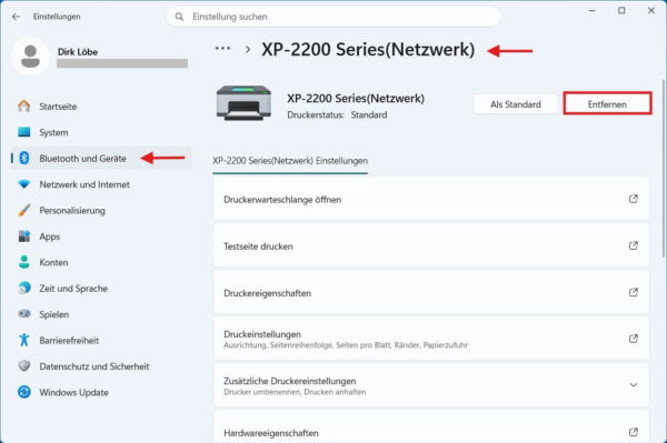 Drucker offline unter Windows 11 entfernen und neu hinzufügen