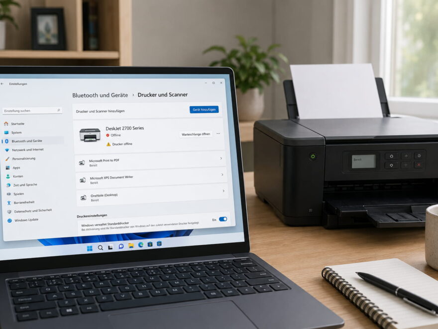 Drucker offline unter Windows 11 mit Druckereinstellungen auf dem Laptop