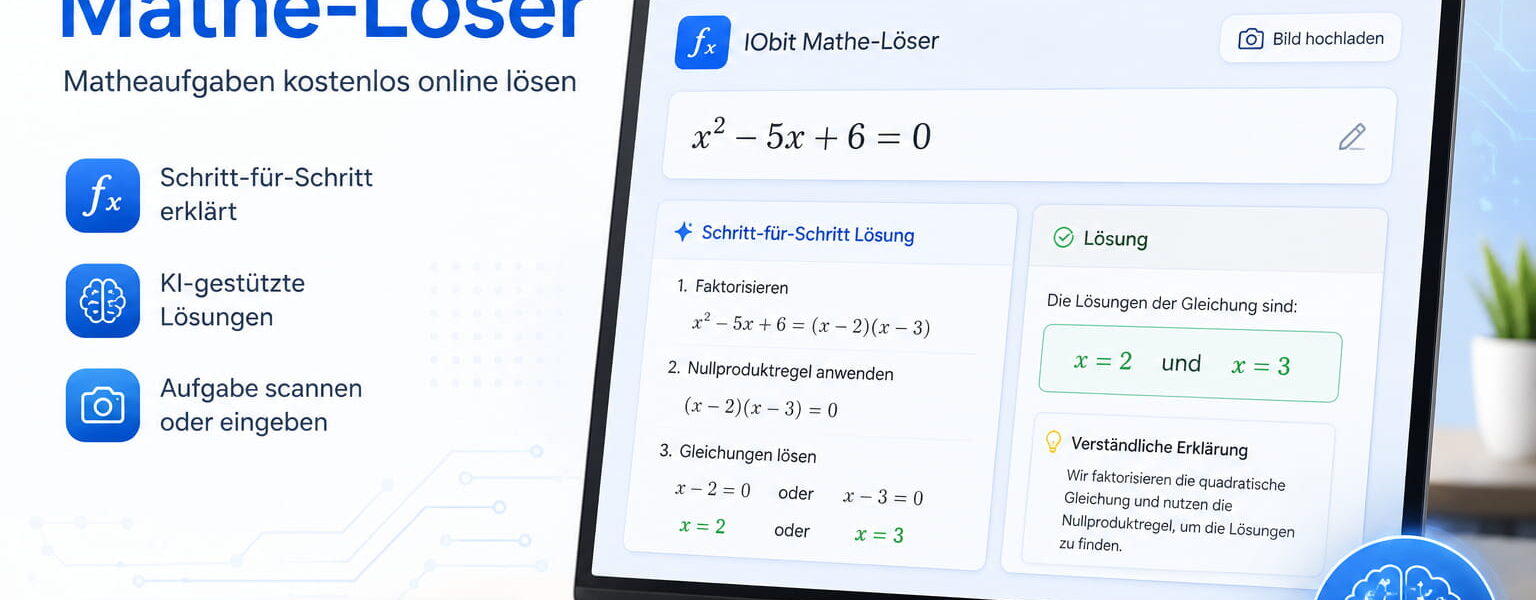 IObit Mathe-Löser mit Schritt-für-Schritt-Lösung einer quadratischen Gleichung
