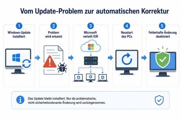 Ablauf von Known Issue Rollback: Windows deaktiviert nach einem fehlerhaften Update nur die problematische Änderung.