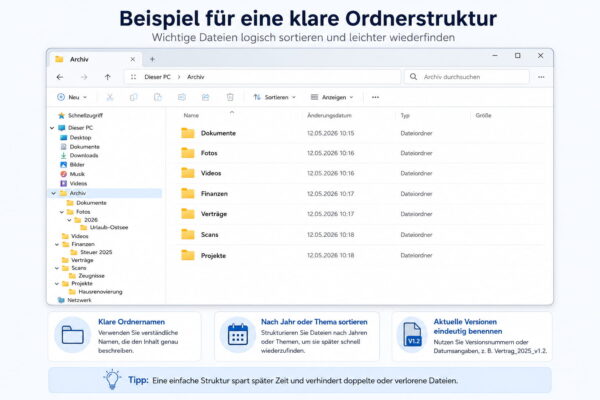 Klare Ordnerstruktur für die Langzeitarchivierung von Daten Beispiel für eine klare Ordnerstruktur zur Langzeitarchivierung von Daten unter Windows