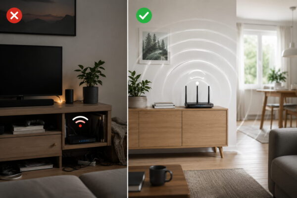 Router richtig platzieren für besseres WLAN WLAN zu langsam: schlechter und guter Router-Standort im Vergleich