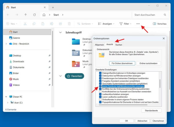 Windows 11 Explorer langsam: Miniaturansichten im Datei-Explorer deaktivieren