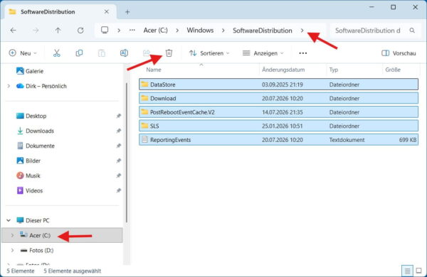 Inhalt des Windows-Update-Cache bei Fehler 0x800705b4 löschen