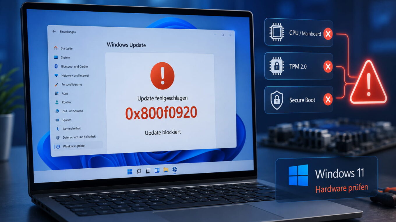 Windows-11-Update-Fehler 0x800f0920 durch nicht unterstützte Hardware