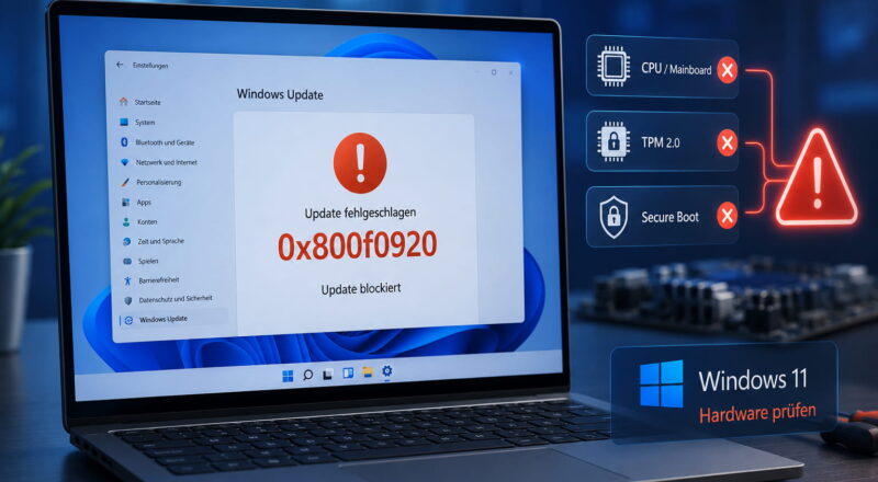 Windows-11-Update-Fehler 0x800f0920 durch nicht unterstützte Hardware