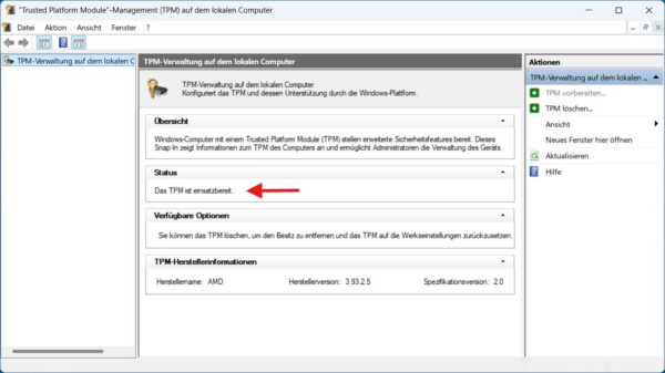 TPM-Status als mögliche Ursache für 0x800f0920 prüfen TPM 2.0 unter Windows 11 bei Fehler 0x800f0920 prüfen