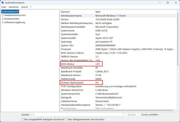 BIOS-Modus und Secure Boot bei 0x800f0920 kontrollieren UEFI-Modus und sicheren Start bei Fehler 0x800f0920 prüfen