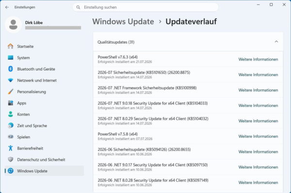 Fehlgeschlagenes Update bei 0x800f0920 im Updateverlauf suchen Windows-11-Updateverlauf zur Prüfung des Fehlers 0x800f0920
