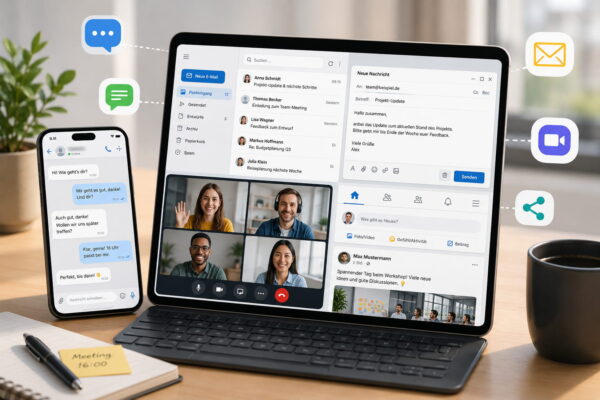 Digitale Kommunikation über Messenger, E-Mail, Videoanruf und soziale Netzwerke