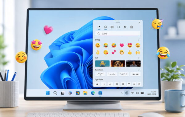 Emoji-Panel in Windows 11 mit Emojis, GIFs und Sonderzeichen
