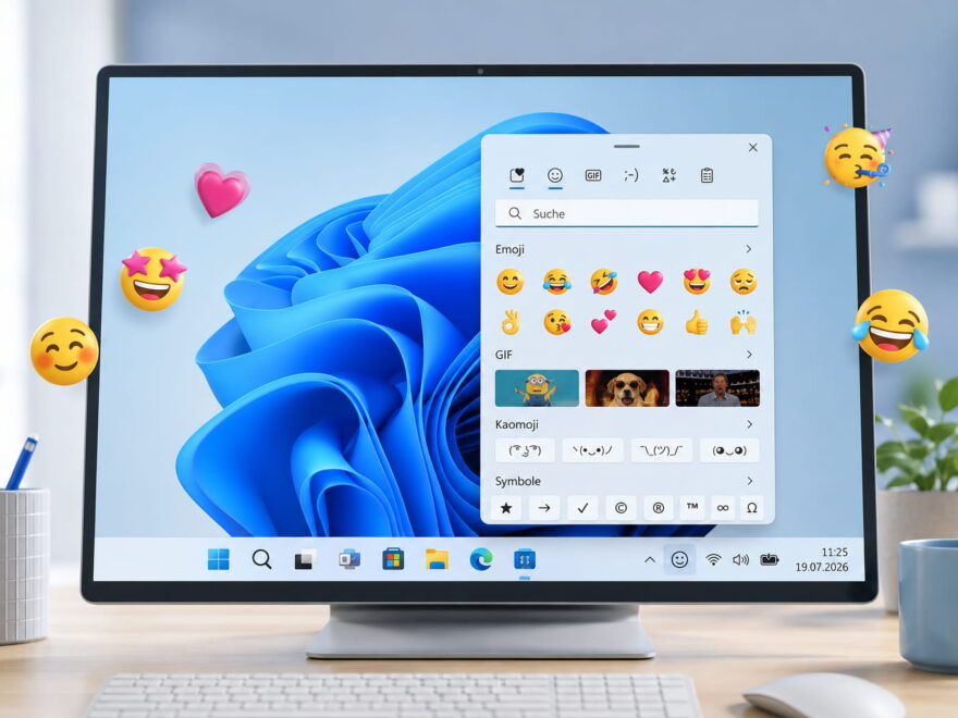 Emoji-Panel in Windows 11 mit Emojis, GIFs und Sonderzeichen