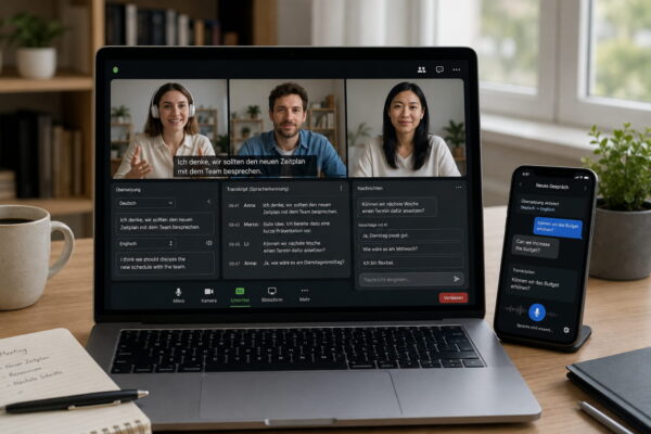 KI unterstützt digitale Kommunikation mit Übersetzung, Untertiteln und automatischer Transkription