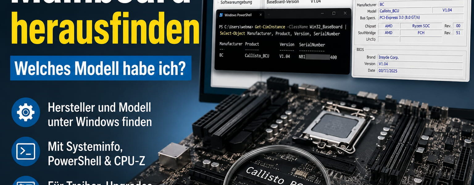 Mainboard herausfinden mit Systeminformationen, PowerShell und CPU-Z unter Windows