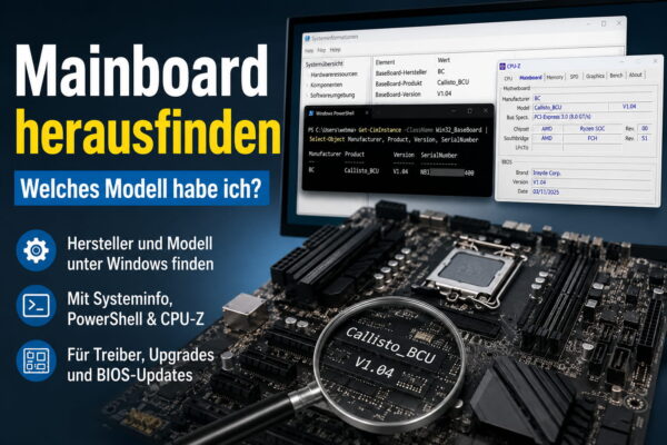 Mainboard herausfinden mit Systeminformationen, PowerShell und CPU-Z unter Windows