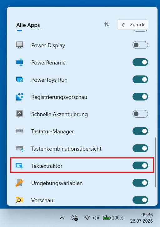 Bild in Text umwandeln mit dem aktivierten PowerToys Textextraktor