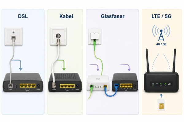 Router mieten oder kaufen: Anschlussarten im Vergleich Router mieten oder kaufen bei DSL, Kabel, Glasfaser und LTE oder 5G