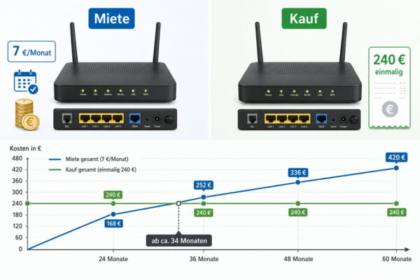 Router mieten oder kaufen: Kosten und Break-even im Vergleich Router mieten oder kaufen im Kostenvergleich über 60 Monate