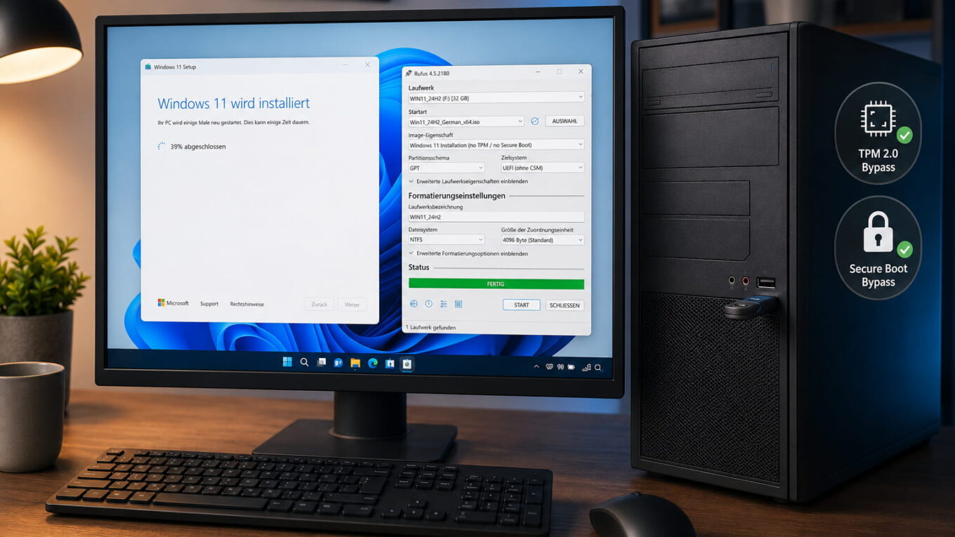 Windows 11 mit Rufus auf inkompatibler Hardware installieren