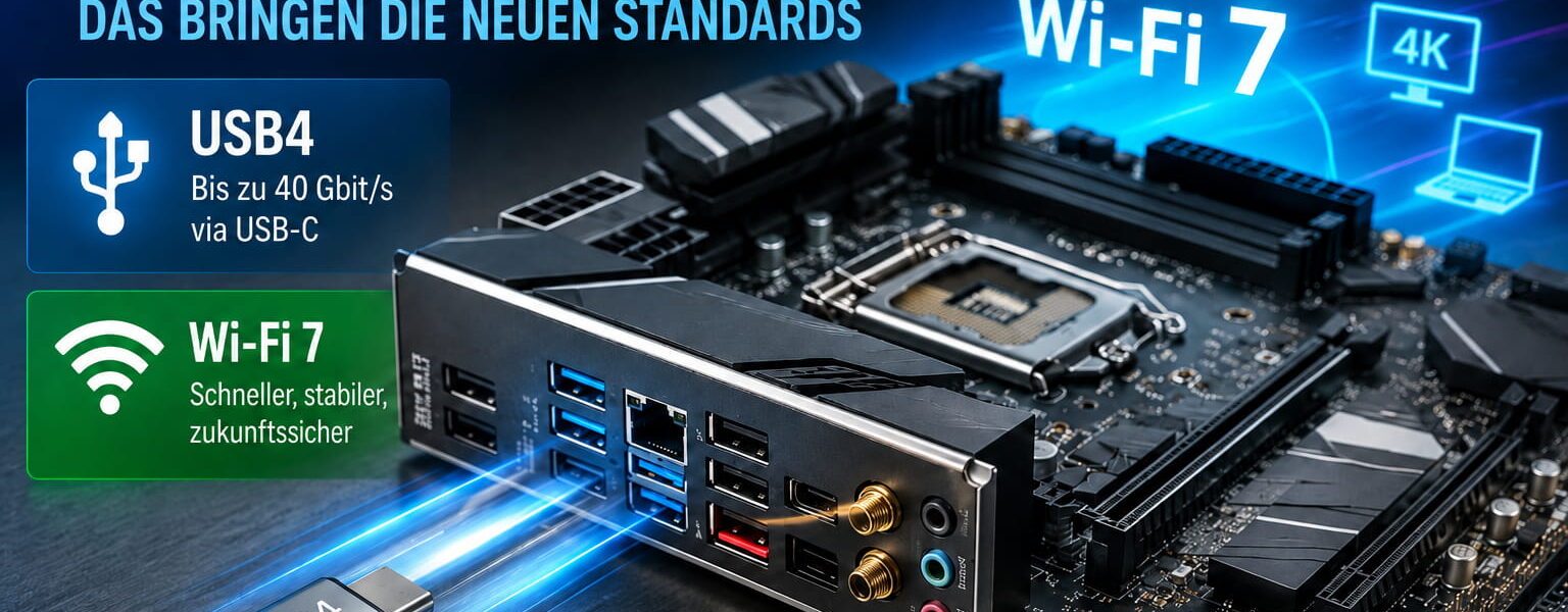 USB4 und Wi-Fi 7 auf einem modernen Mainboard