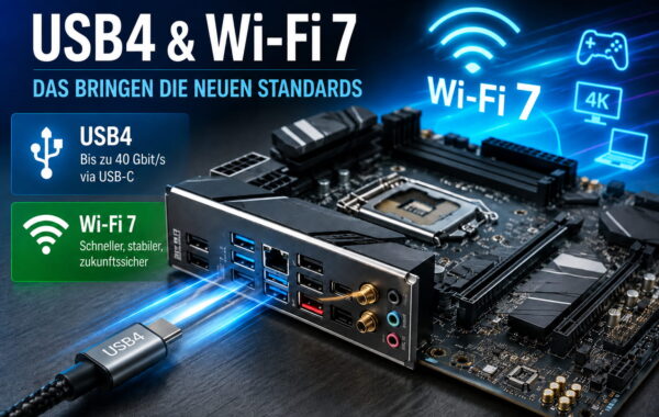 USB4 und Wi-Fi 7 auf einem modernen Mainboard