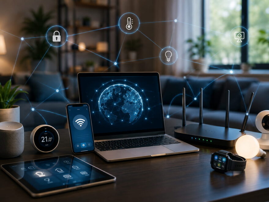 Vernetzte Welt mit Smart Home, Smartphone und Laptop im Alltag