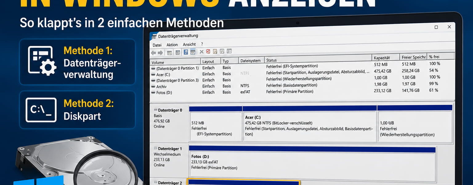 Versteckte Partition anzeigen in Windows 11 und 10 mit Datenträgerverwaltung und Diskpart
