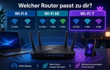 Wi-Fi 6 oder Wi-Fi 7 Router im Vergleich mit Wi-Fi 6E, Frequenzbändern und modernen Endgeräten
