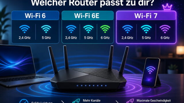 Wi-Fi 6 oder Wi-Fi 7 Router im Vergleich mit Wi-Fi 6E, Frequenzbändern und modernen Endgeräten