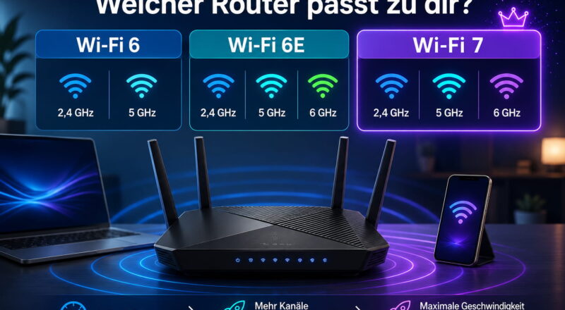 wifi 6 oder wifi 7 router Wi-Fi 6 oder Wi-Fi 7 Router im Vergleich mit Wi-Fi 6E, Frequenzbändern und modernen Endgeräten