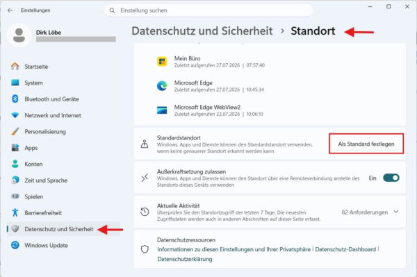 Windows-Standortdienste: Standardstandort für den Desktop-PC festlegen