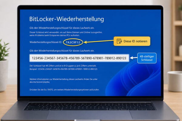 BitLocker-Wiederherstellungsschlüssel und Schlüssel-ID BitLocker-Schlüssel unter Windows 11 mit Schlüssel-ID