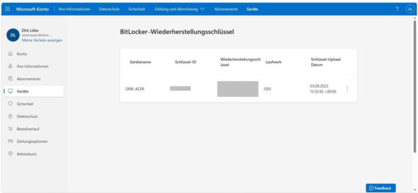 BitLocker-Wiederherstellungsschlüssel im Microsoft-Konto prüfen BitLocker-Wiederherstellungsschlüssel im Microsoft-Konto