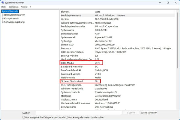 Secure Boot mit msinfo32 in Windows 11 prüfen