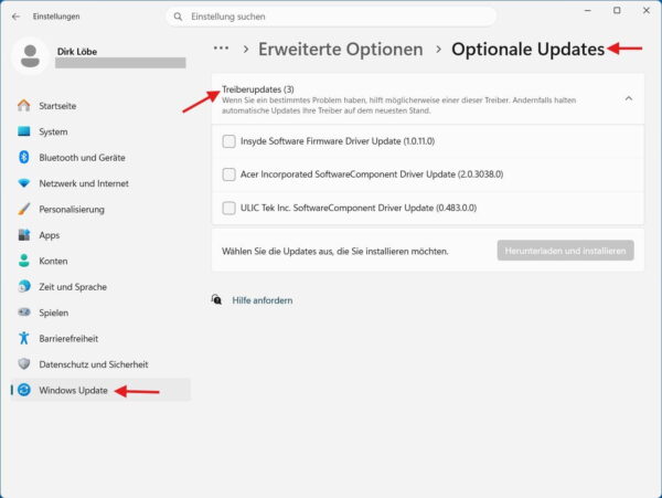 Optionale Treiberupdates in Windows 11 anzeigen Optionale Treiberupdates in Windows Update unter Windows 11