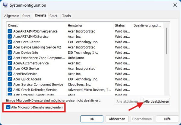 Windows 11 mit einem sauberen Neustart testen Systemkonfiguration für einen sauberen Neustart von Windows 11